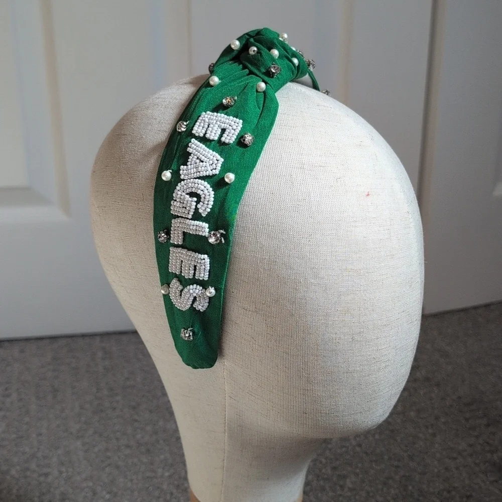 Go Birds Kelly Green Philadelphia Eagles beaded Pearl and Embellished Headband